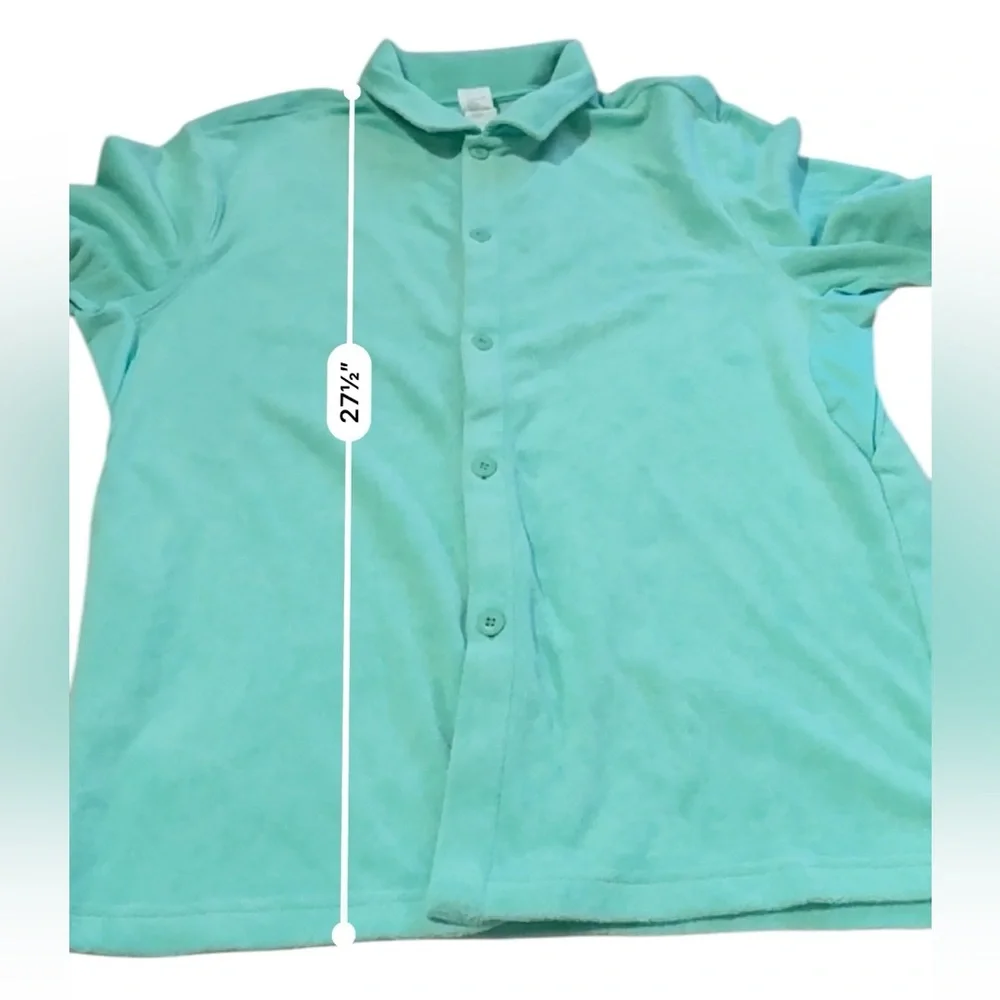 Fabletics The Island Green Terry Cloth Button-Front‎ Short Sleeve Shirt Sz S